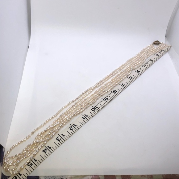 Vtg Biwa Pearl Multi 3 Strand Real Freshwater Rice Pearl Necklace 32” - Picture 7 of 7